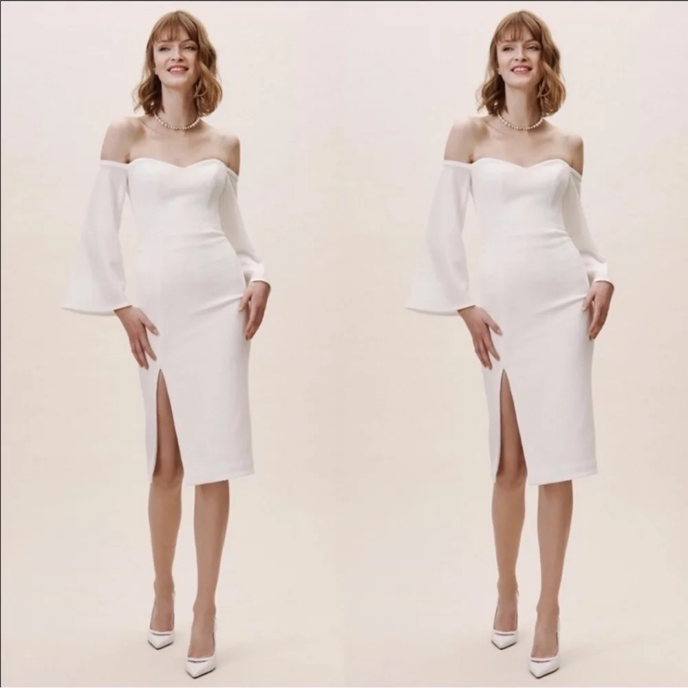 dress the population erin dress BHLDN Dress The Population Erin white off the shoulder cocktail mini Midi  dress